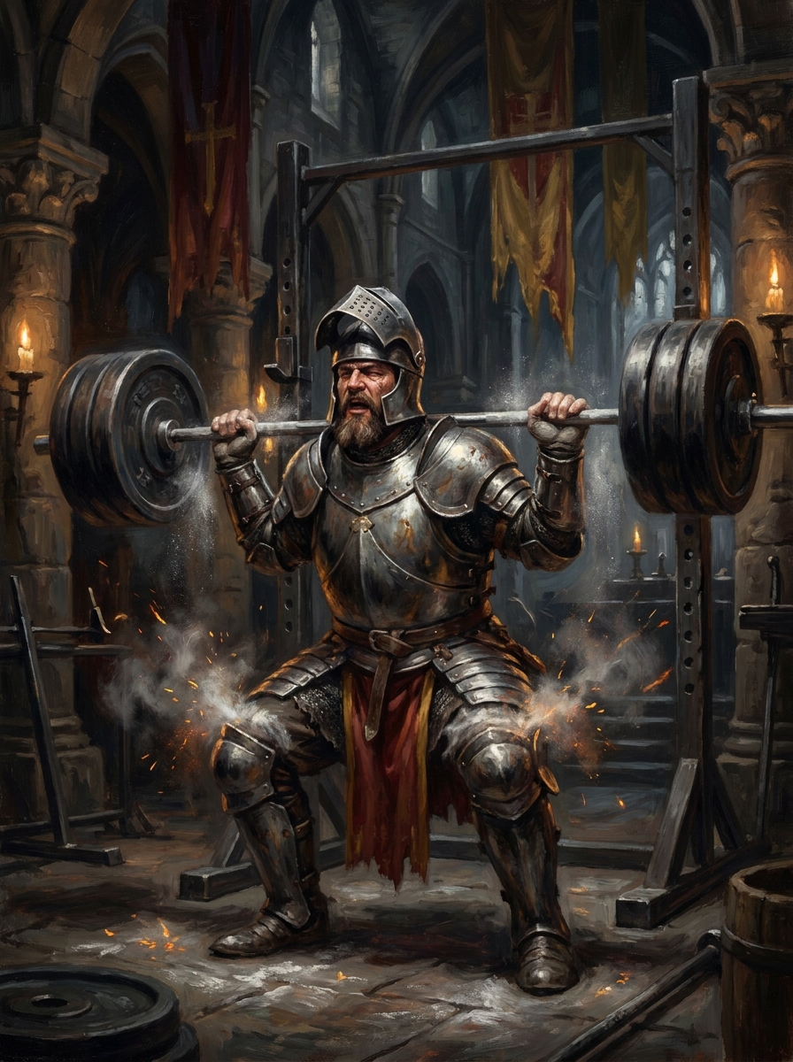 Crusader performing a squat