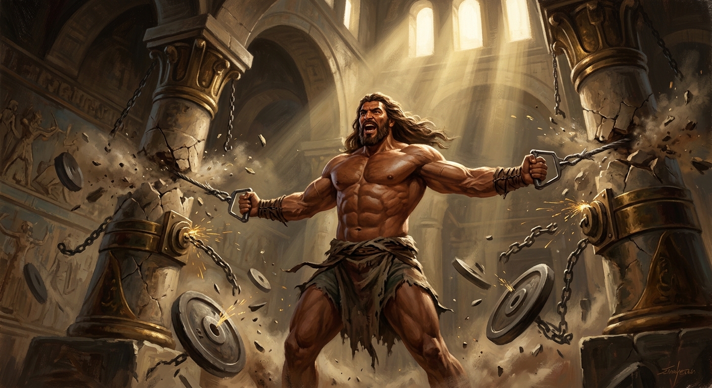Samson breaking the chains